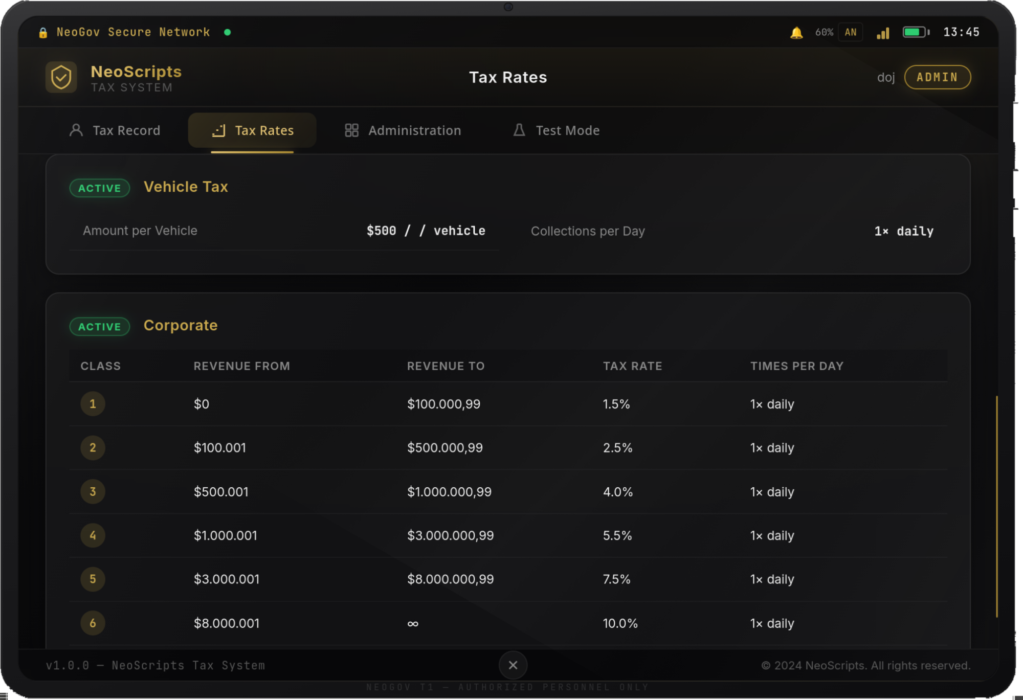 NeoScripts Tax System