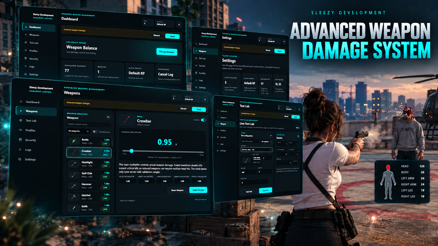 Sleezy Development • Advanced Weapon Damage System (ESX, QBCore, Qbox, & Standalone)