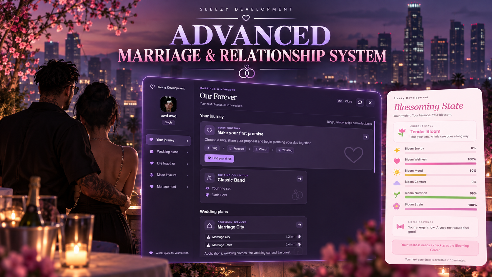 Sleezy Development • Advanced Marriage & Relationship System  (ESX, QBCore, Qbox, & Standalone)