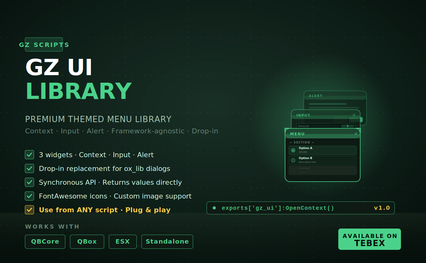 GZ UI — Premium Themed menu library  (Escrow)