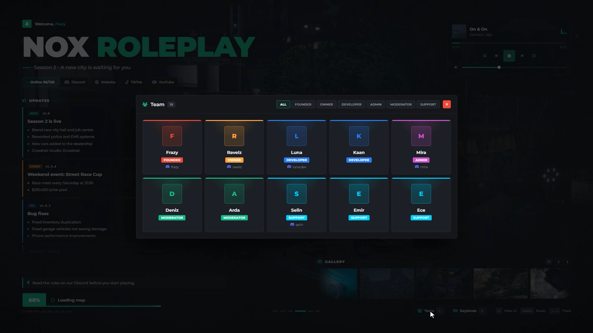 NOX Loading Screen | Music Player, Updates & Keybinds