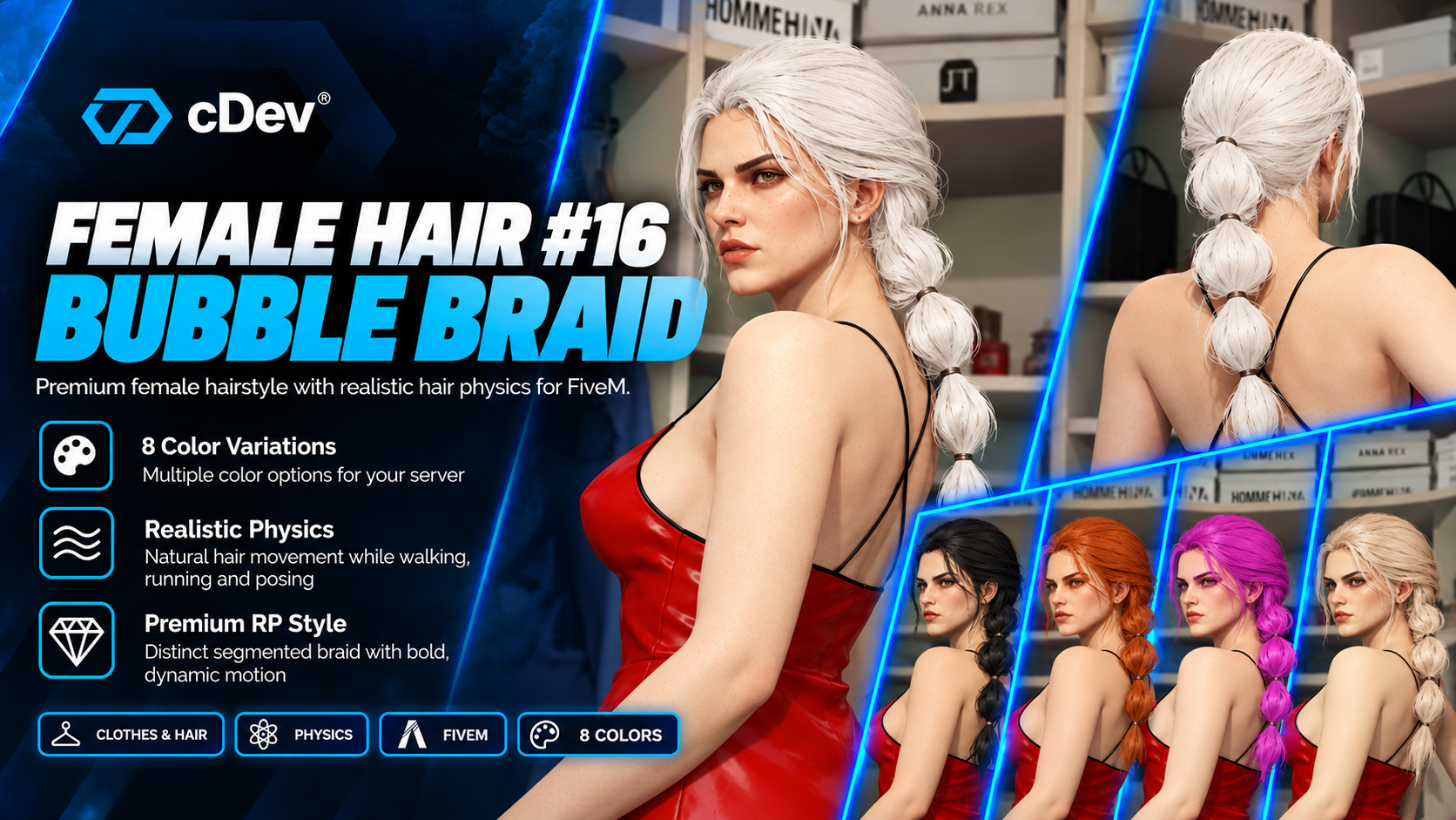 [cDev] Female Hair #16 | Bubble Braid | Physics | 8 Colors