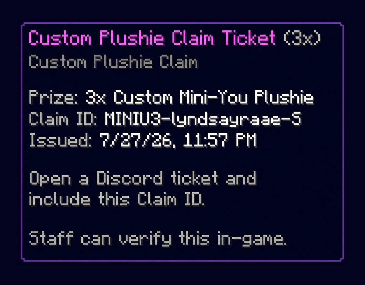 Custom Plushie Claim Ticket (3x)
