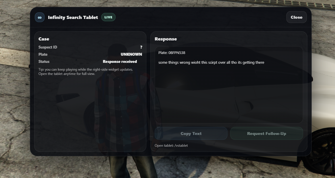 Infinity Vehicle Search Script (vMenu)