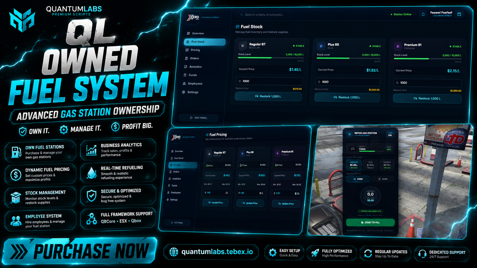 QL Owned Fuel System — Player-Owned Gas Stations & Advanced Fuel Script (QBCore / ESX)