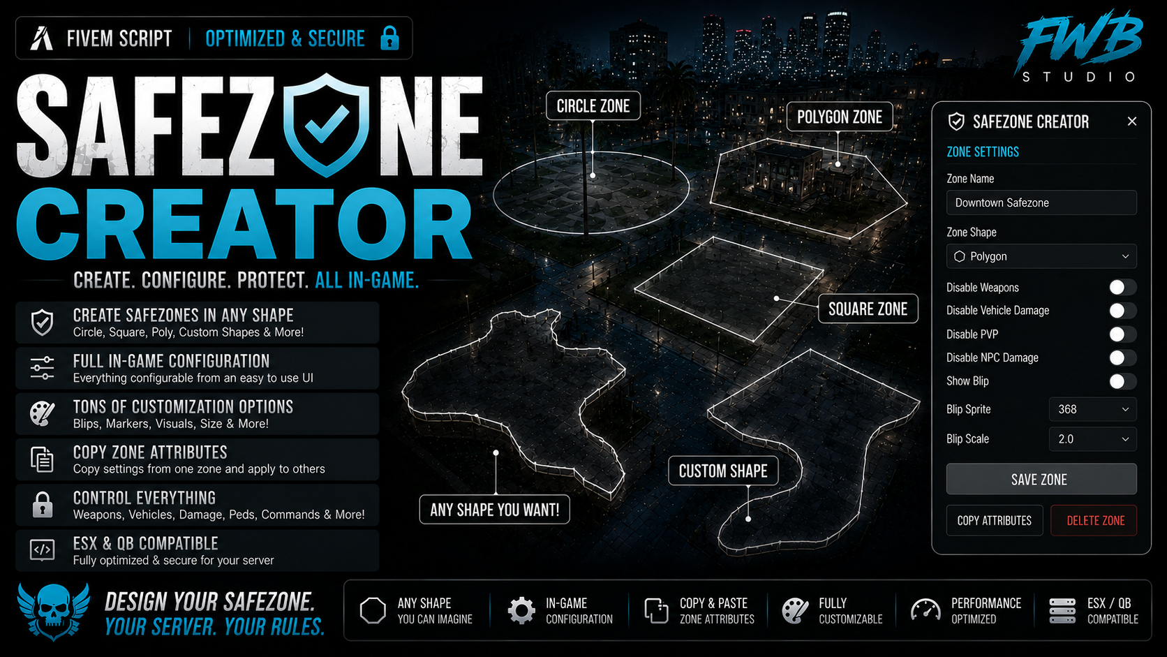 Safezone Creator Script |Ingame Advanced Safe Zone Manager for ESX, QBCore & Qbox