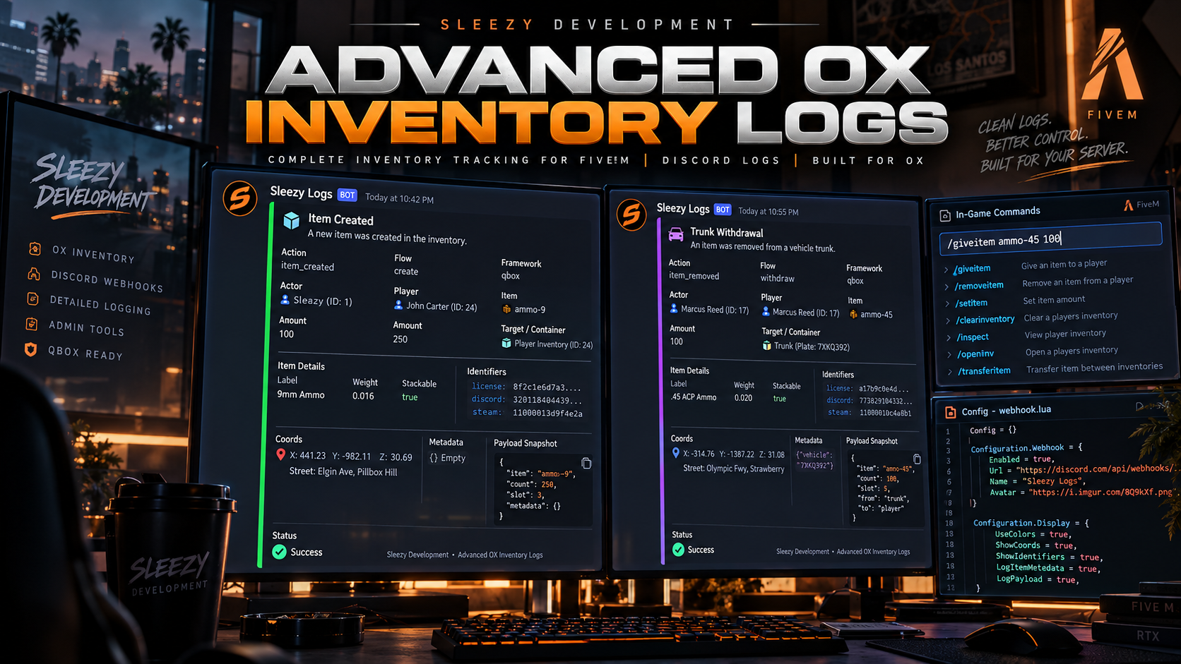 Sleezy Development • Advanced OX Inventory Logs (ESX & Qbox)