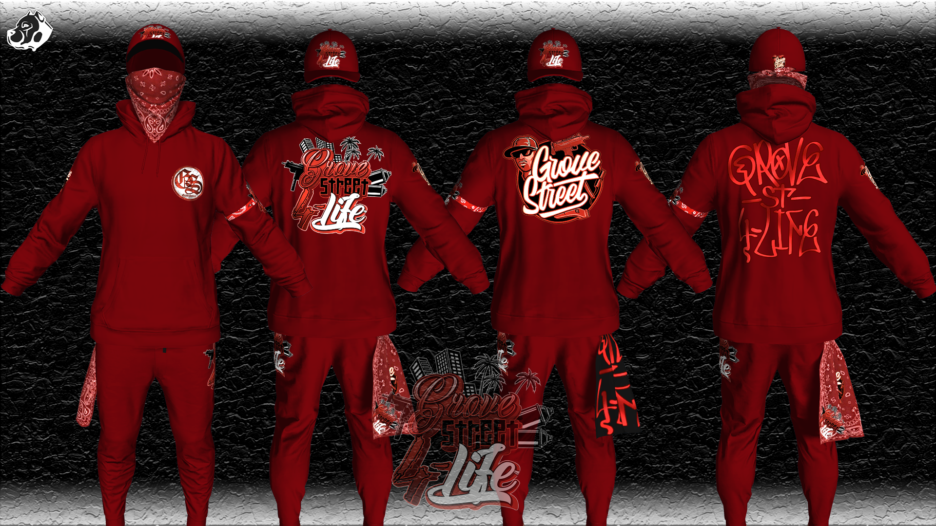 Grove Street Hoodie Red 2| FiveM Gang Clothing