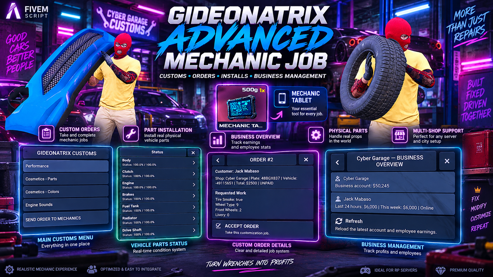 Gideonatrix Advanced Mechanic Job v1.0.1 (QBOX/QBXCORE/ESX)