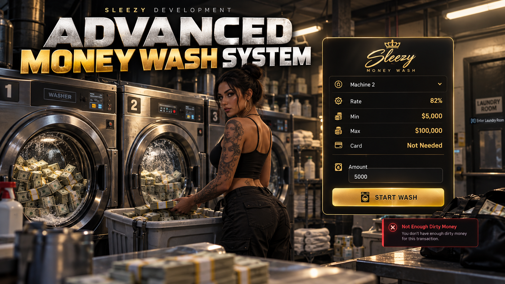 Sleezy Development • Advanced Money Wash System (ESX, QBCore, Qbox, & Standalone)
