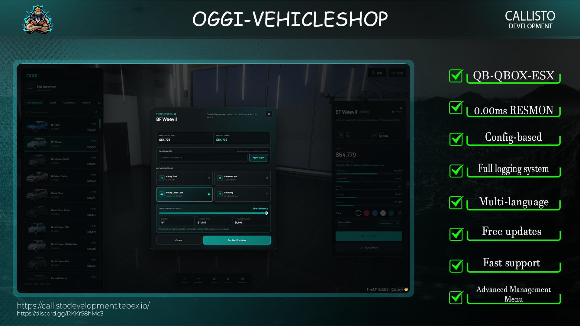 Advanced VehicleShop Script for QBCore/QBox/ESX (Escrow)