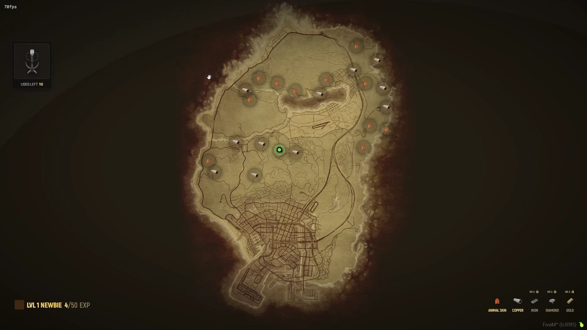 FiveM treasure hunt map with scanner charges, hunter level and loot tiers