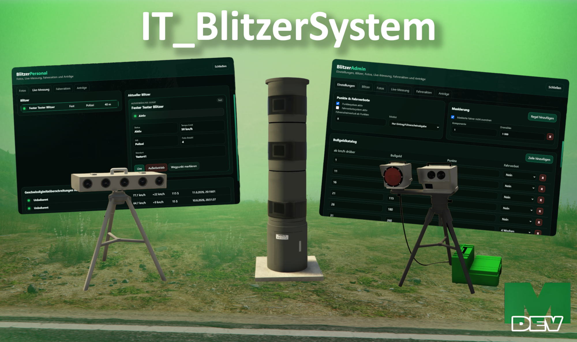 [Script][ESX & QB] IT_BlitzerSystem | Standfeste,  aufstellbare, mobile Blitzer und Messanlagen