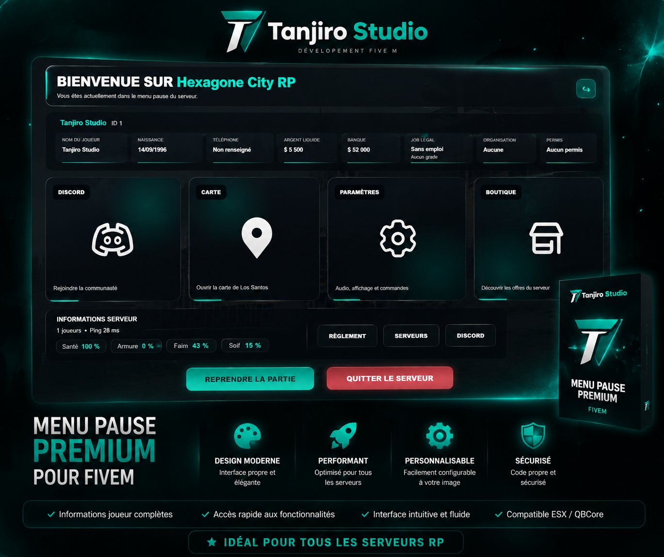 🚀 Menu Pause FiveM | Interface NUI Ultra Moderne