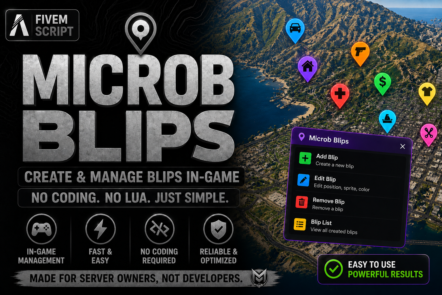 Microb Blips — In-Game Map Blip Manager | No Lua Required | QBX | QB | ESX