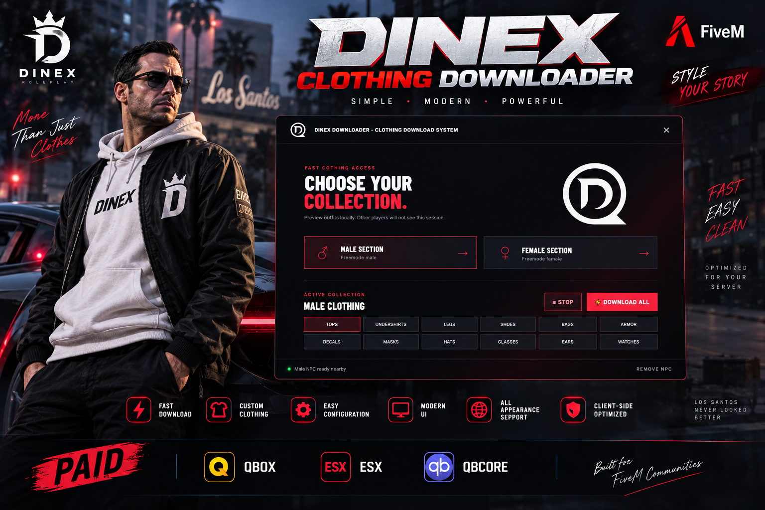 DINEX Clothing Downloader – FiveM Client-Side Clothing System [PAID | QBOX | ESX | QBCORE]