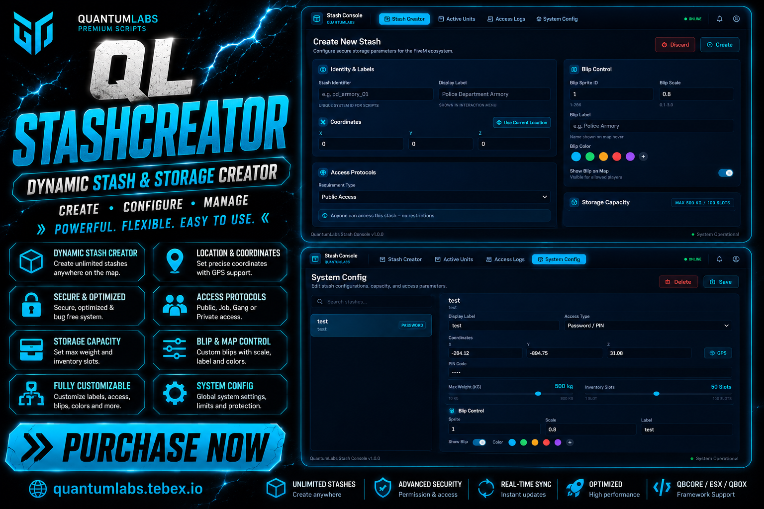QL StashCreator — Dynamic Stash & Storage Creator for FiveM (QBCore / ESX / Qbox)
