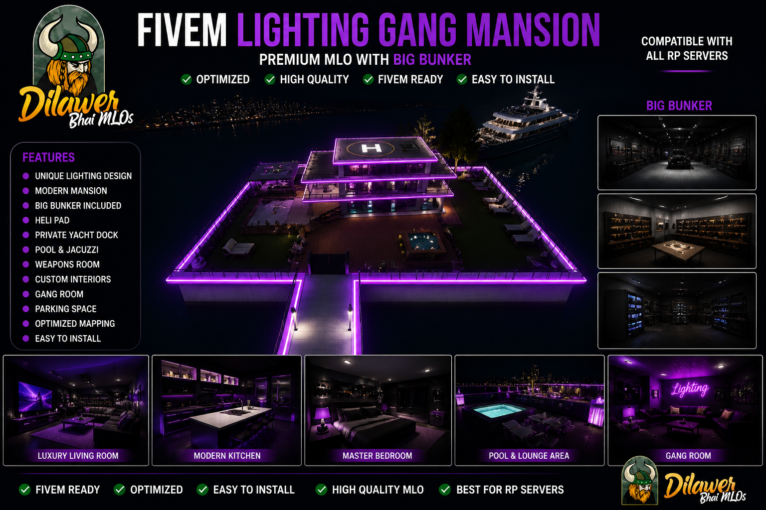 Fivem Lighting gang mansion with add bunker