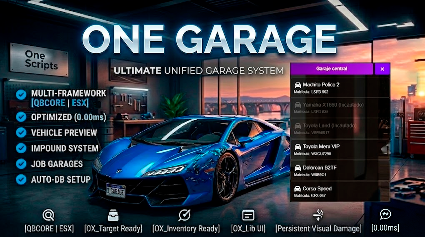 🚗 One Garages | Premium Vehicle Management | QBCore | ESX | 100% Open Source
