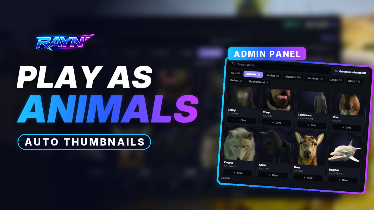 Rayn  Player Peds with Admin Panel & Thumbnails (ESX, QBCore, Qbox, Standalone)