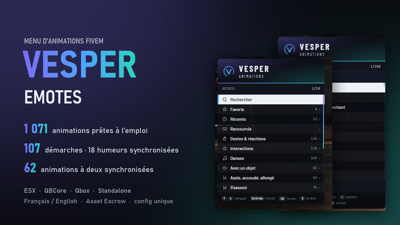 Vesper Emotes — Menu d'animations