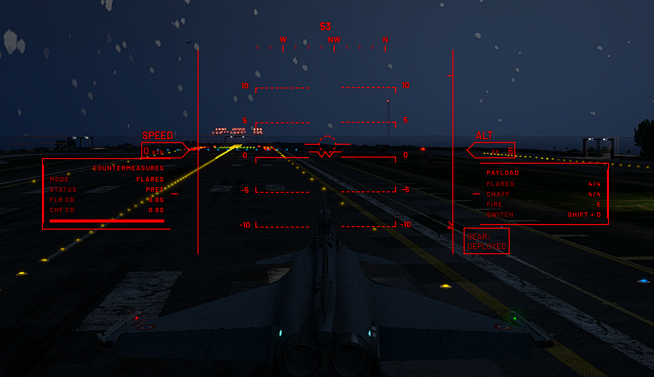 Fighter Jet HUD — Military HUD + flares / chaff (FR/EN Version)