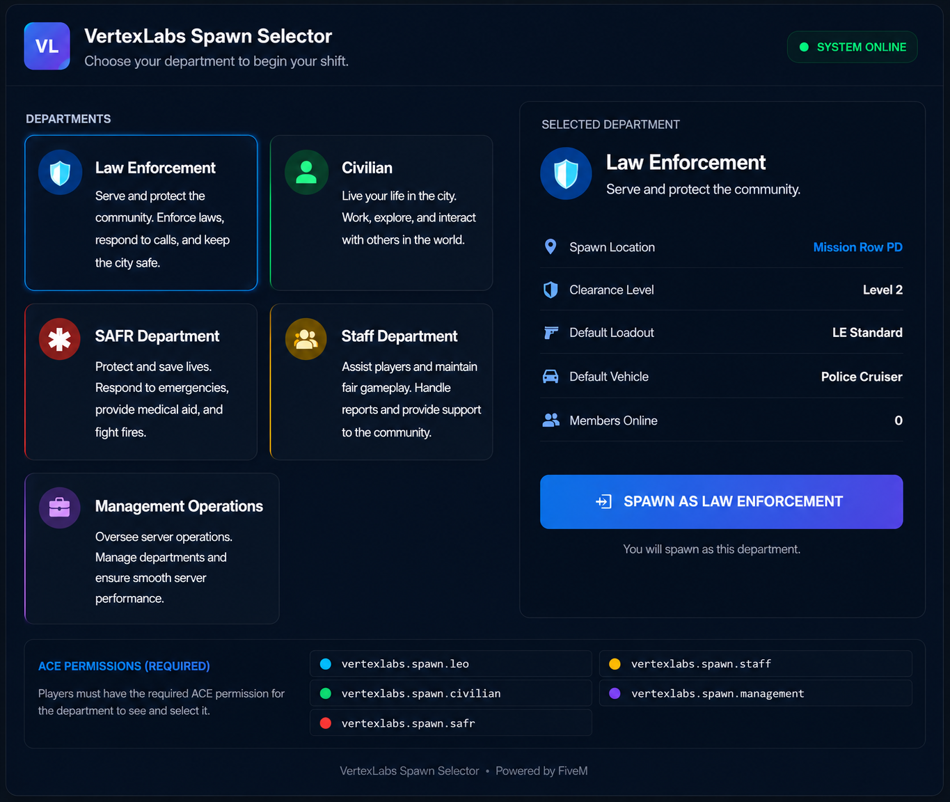 VertexLabs - Department Spawn Selector