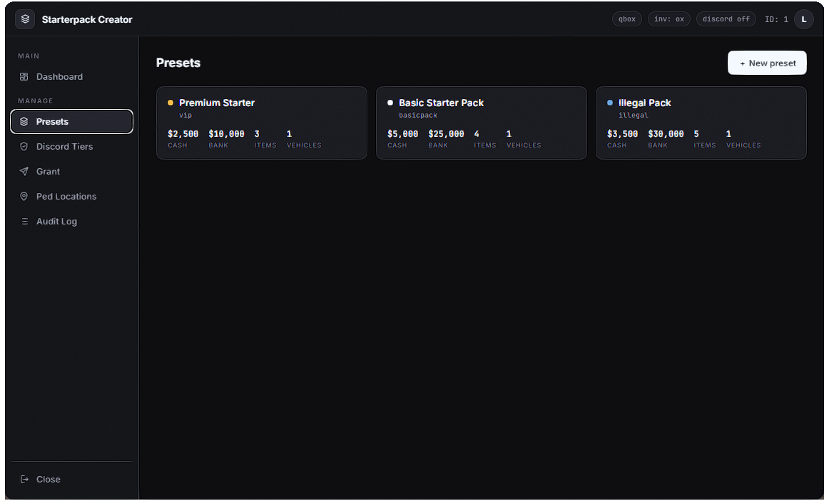 Starterpack Creator — Live In-Game Pack Builder