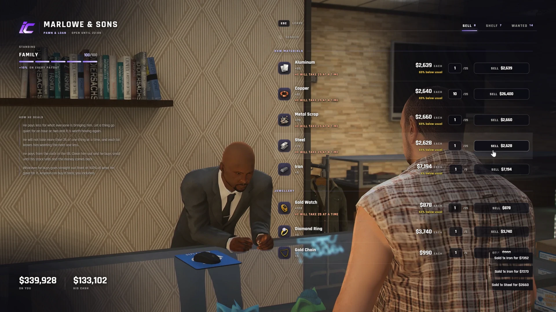 FiveM pawnshop dynamic market showing item prices below their usual value