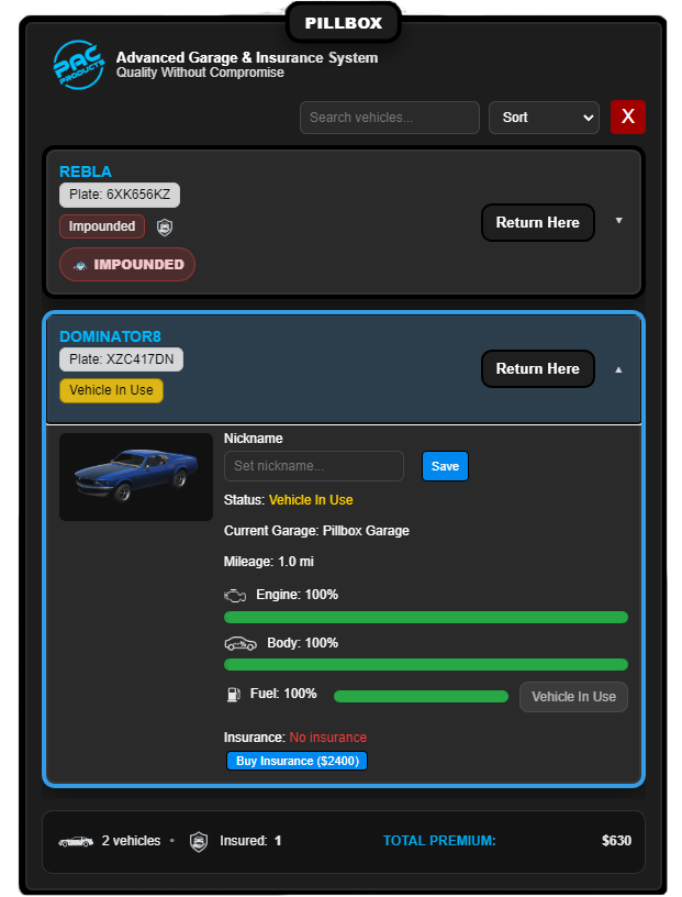 PAC ADVANCED GARAGE & INSURANCE SYSTEM