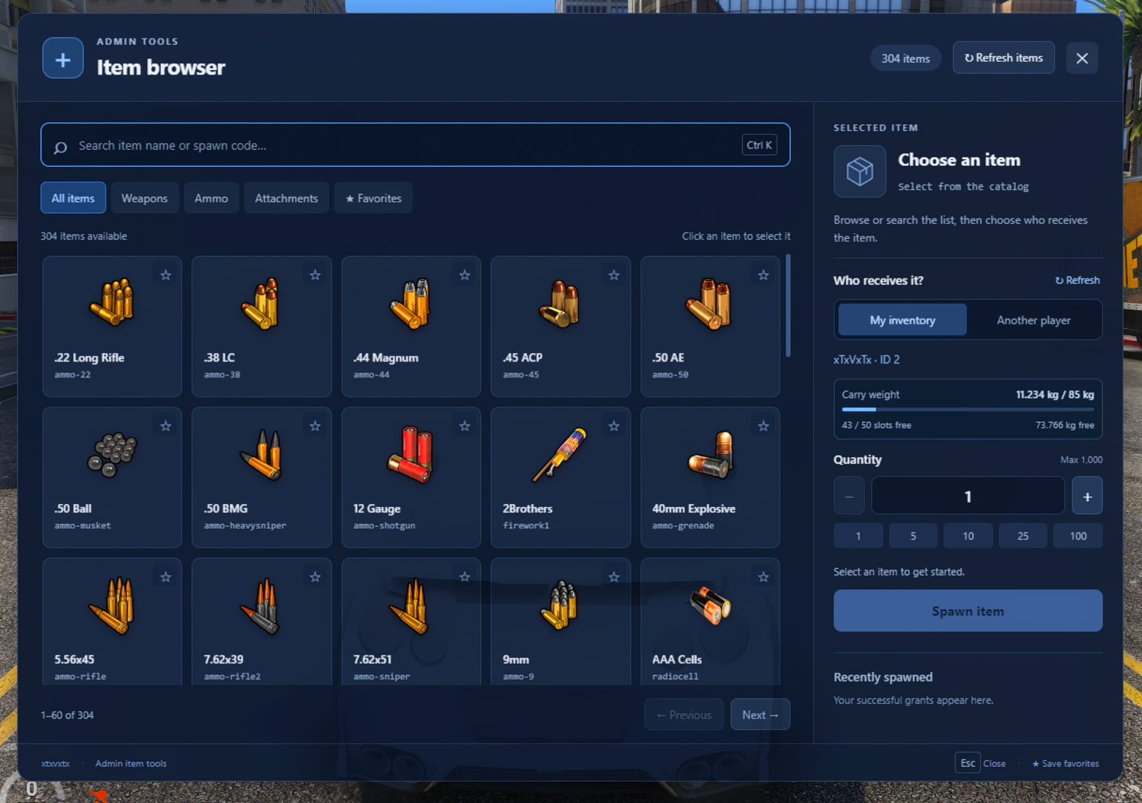 xTxVxTx-AddItems | Qbox Admin Item Spawner GUI