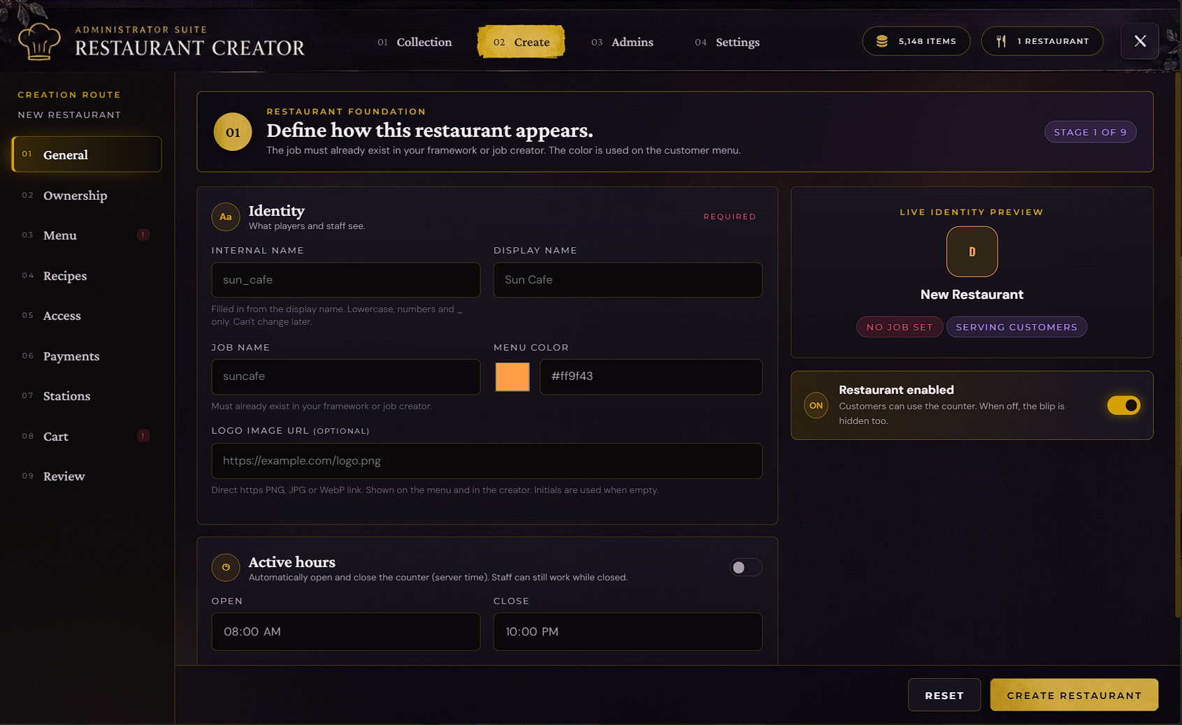Halo - Restaurant Creator