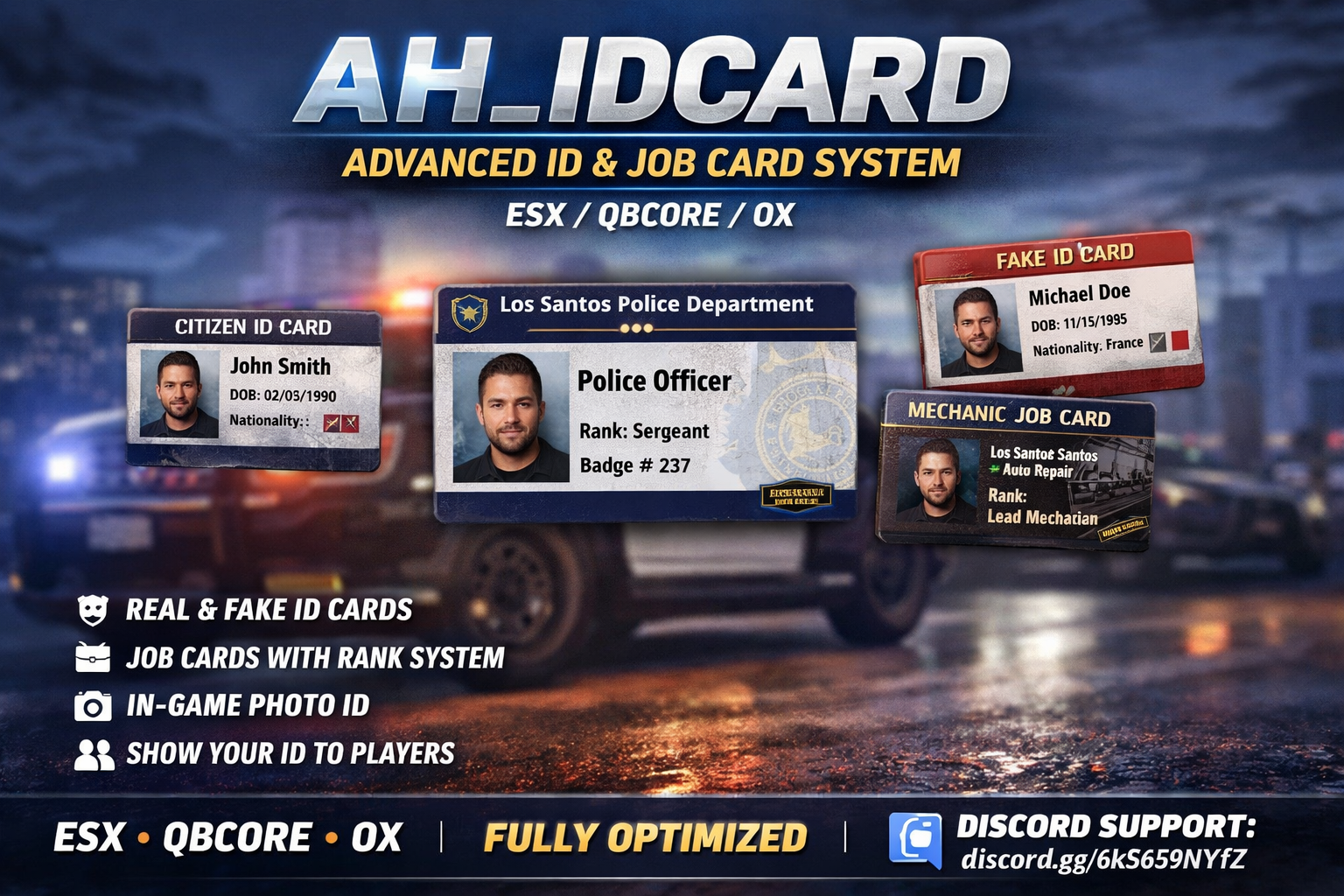 AH IDCARD - Advanced ID & Job Card System (ESX / QBCore / OX) - V.1.0.0 (Escrow)