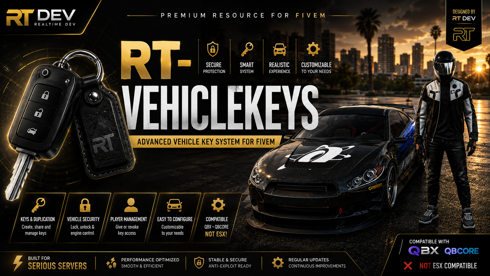 RT Vehicle Keys — premium physical vehicle keys for QBX & QB-Core with a custom RT-style UI.