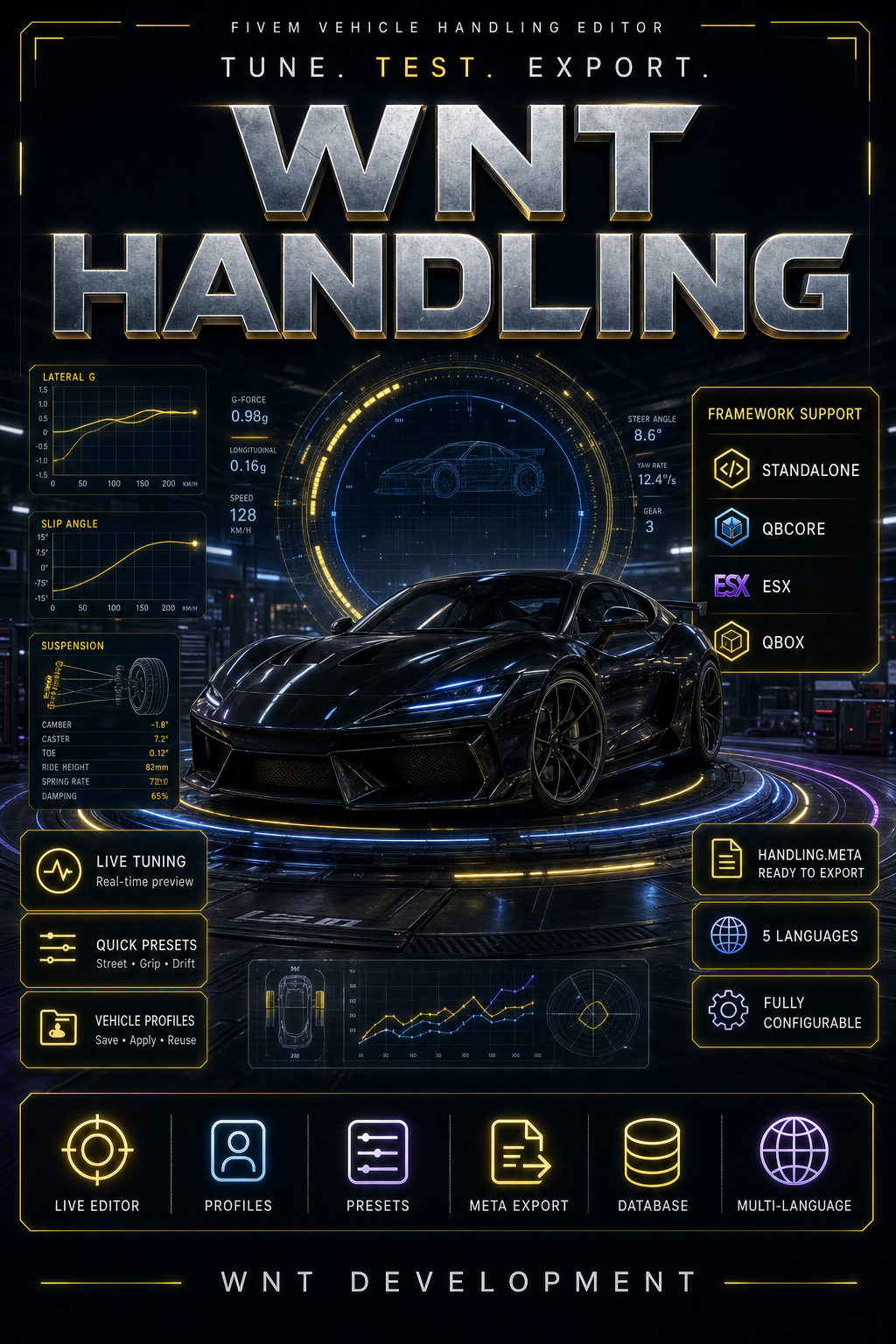 WNT Handling Editor — Live Vehicle Tuning & handling.meta Export