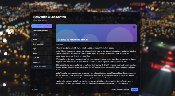City Welcome – In-Game Help & Welcome Panel