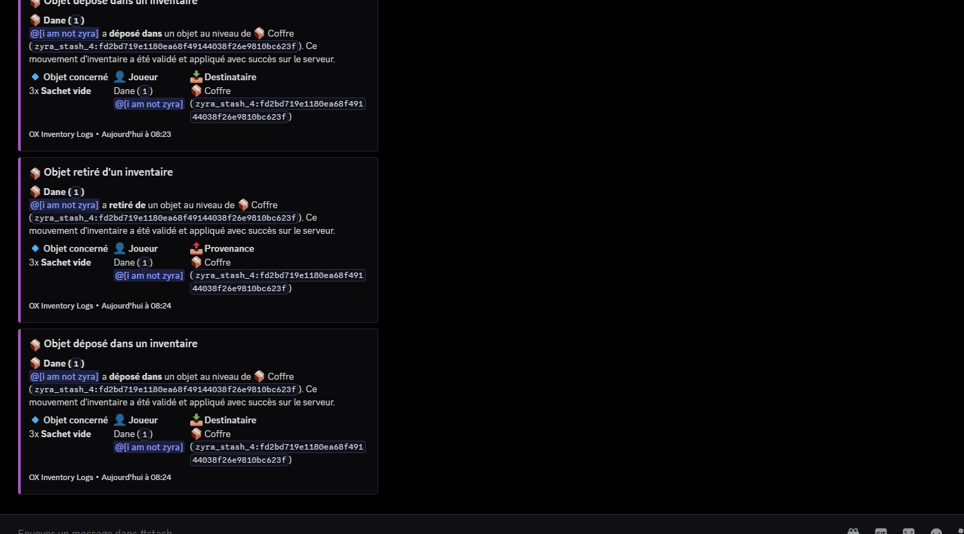 [ZYRA  OX Inventory Logs ]  Logs  {ESCROW}