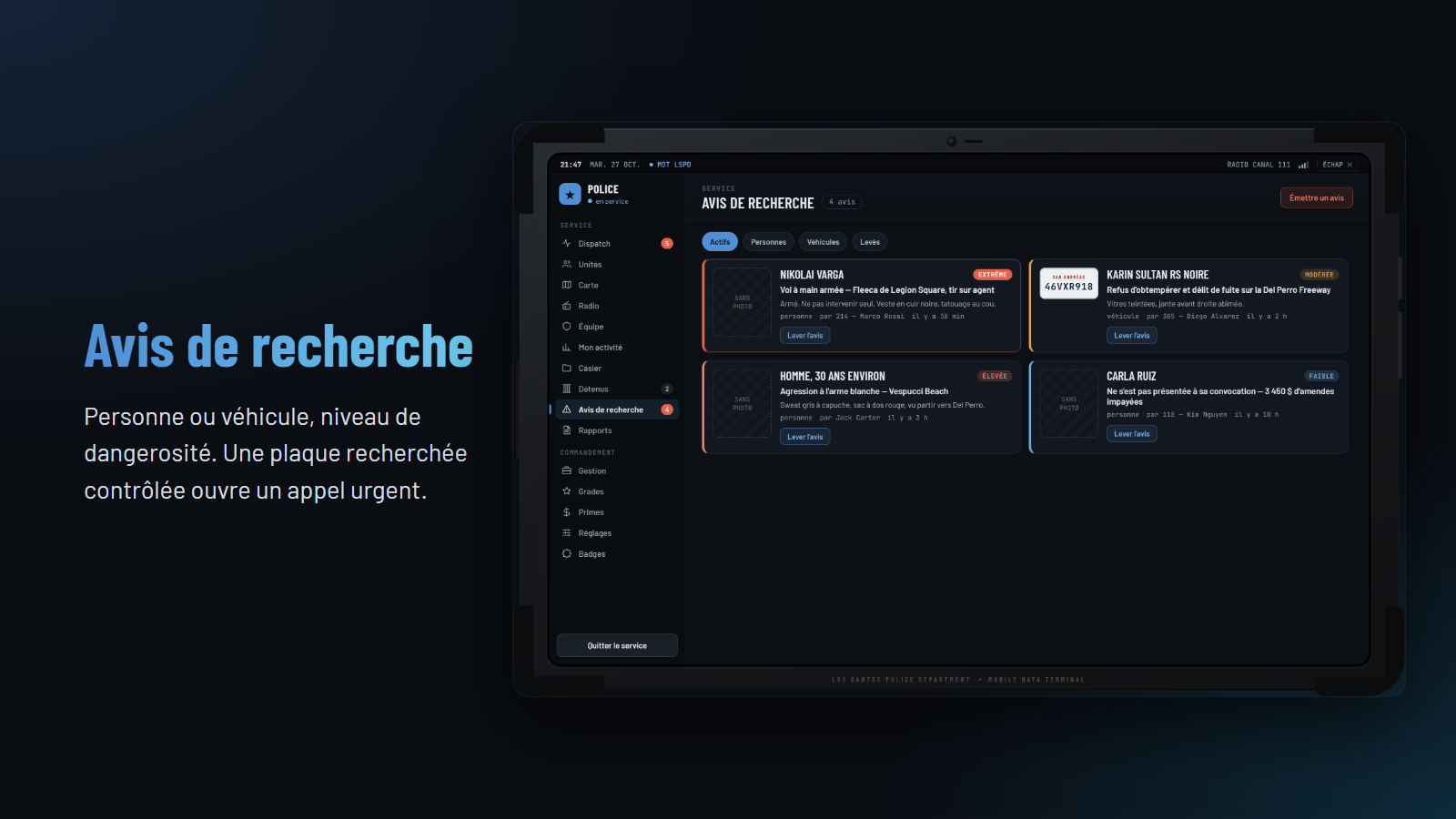 Vesper LSPD — Métier police & tablette MDT