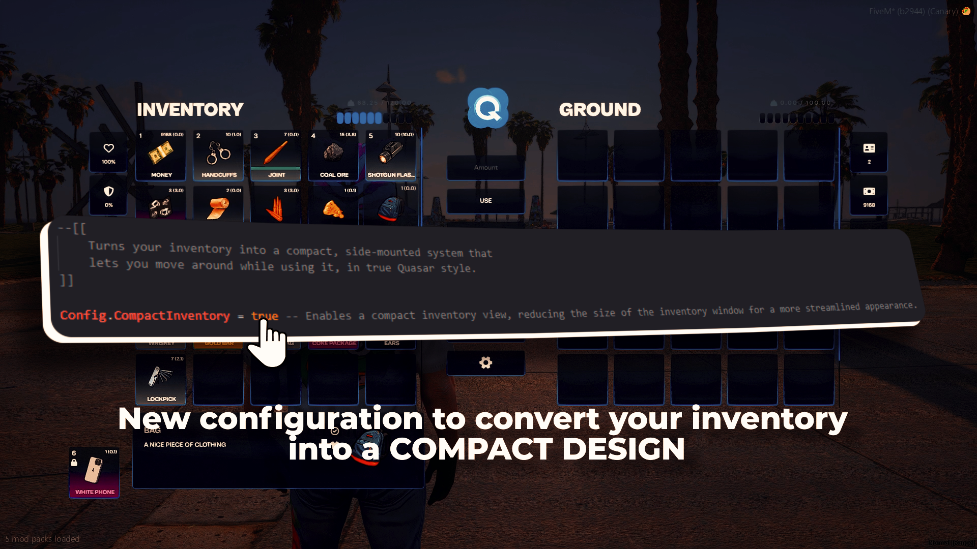 Quasar Store FiveM advanced inventory with hotbar support