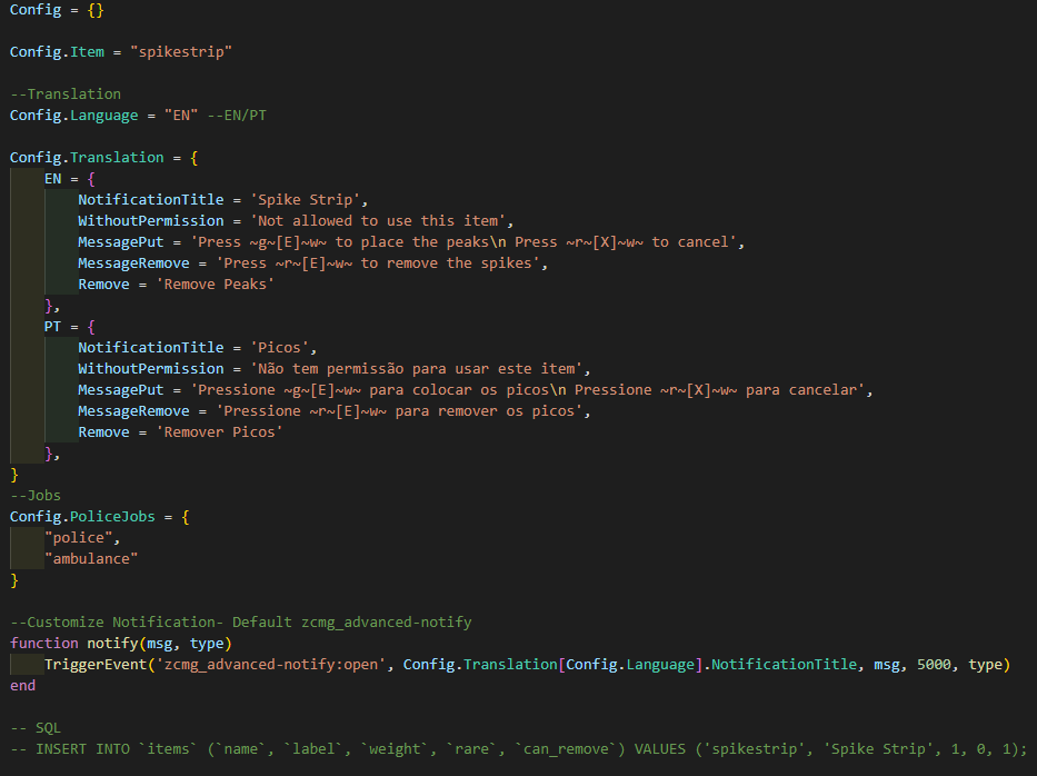 ESX Developer Portugal | Spike Strip