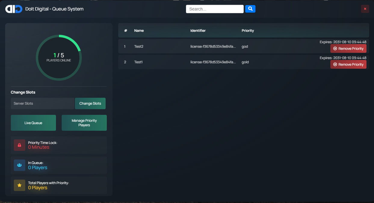 FiveM Queue System Priority ConnectQueue Script Live Manager