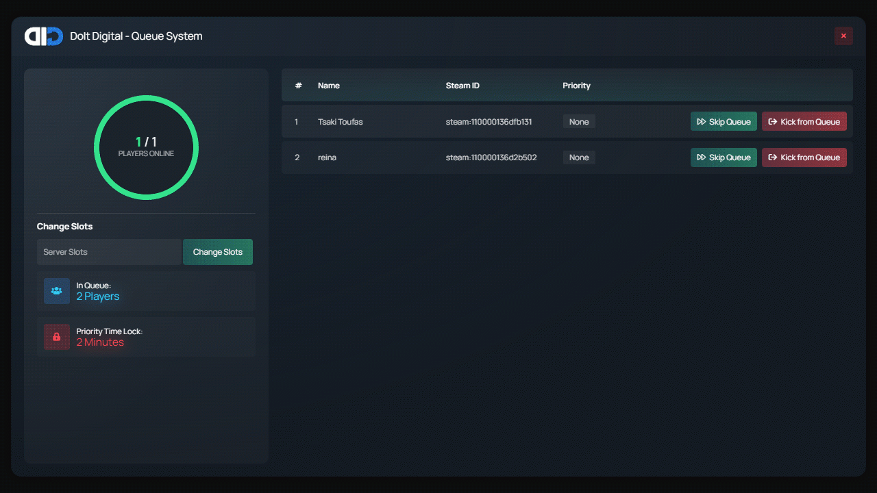 FiveM Queue System Priority ConnectQueue Script Live Manager