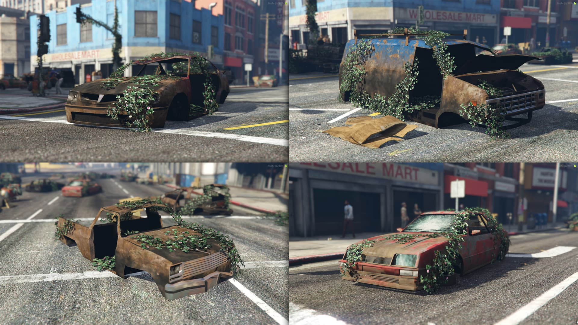 Grass-covered abandoned car 1