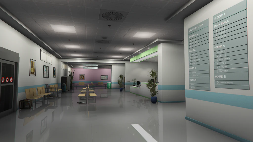 Medical Center entrance view from stairs GTA V FiveM Interior MLO