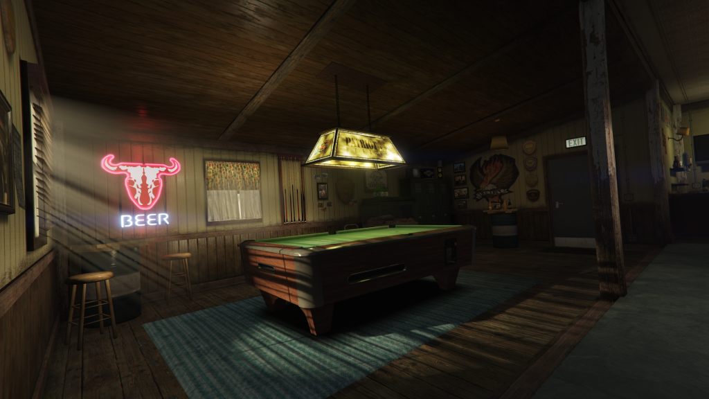 Lost MC Clubhouse Grapeseed interior pool table with sunlight rays GTA V FiveM Interior MLO