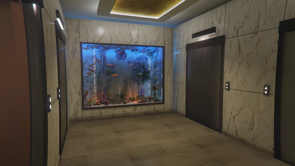 Von Crastenburg Hotel Rockford Hills lobby aquarium view GTA V FiveM Interior MLO