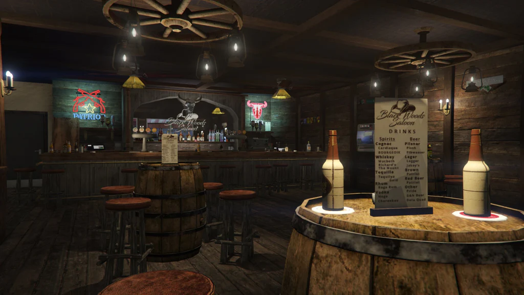 Black Wood Saloon main hall with bar view GTA V FiveM Interior MLO