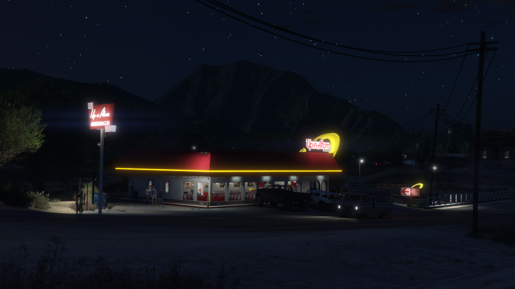 Up-n-Atom Grapeseed exterior night with neon sign GTA V FiveM Interior MLO