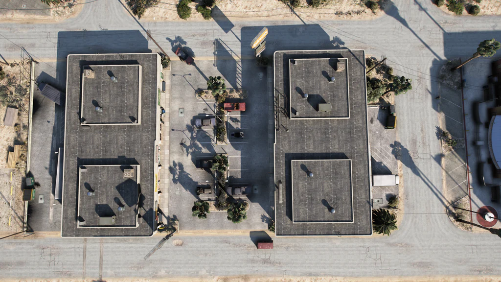 Sandy Shores Strip Mall aerial view GTA V FiveM Interior MLO