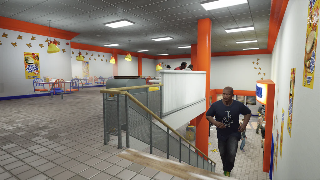 Rockford Plaza Cluckin’ Bell upstairs dining area GTA V FiveM Interior MLO